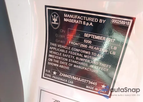 2018 Maserati Granturismo Mc/Sport z USA, uszkodzony, nr VIN ZAM45VMA8J0273445